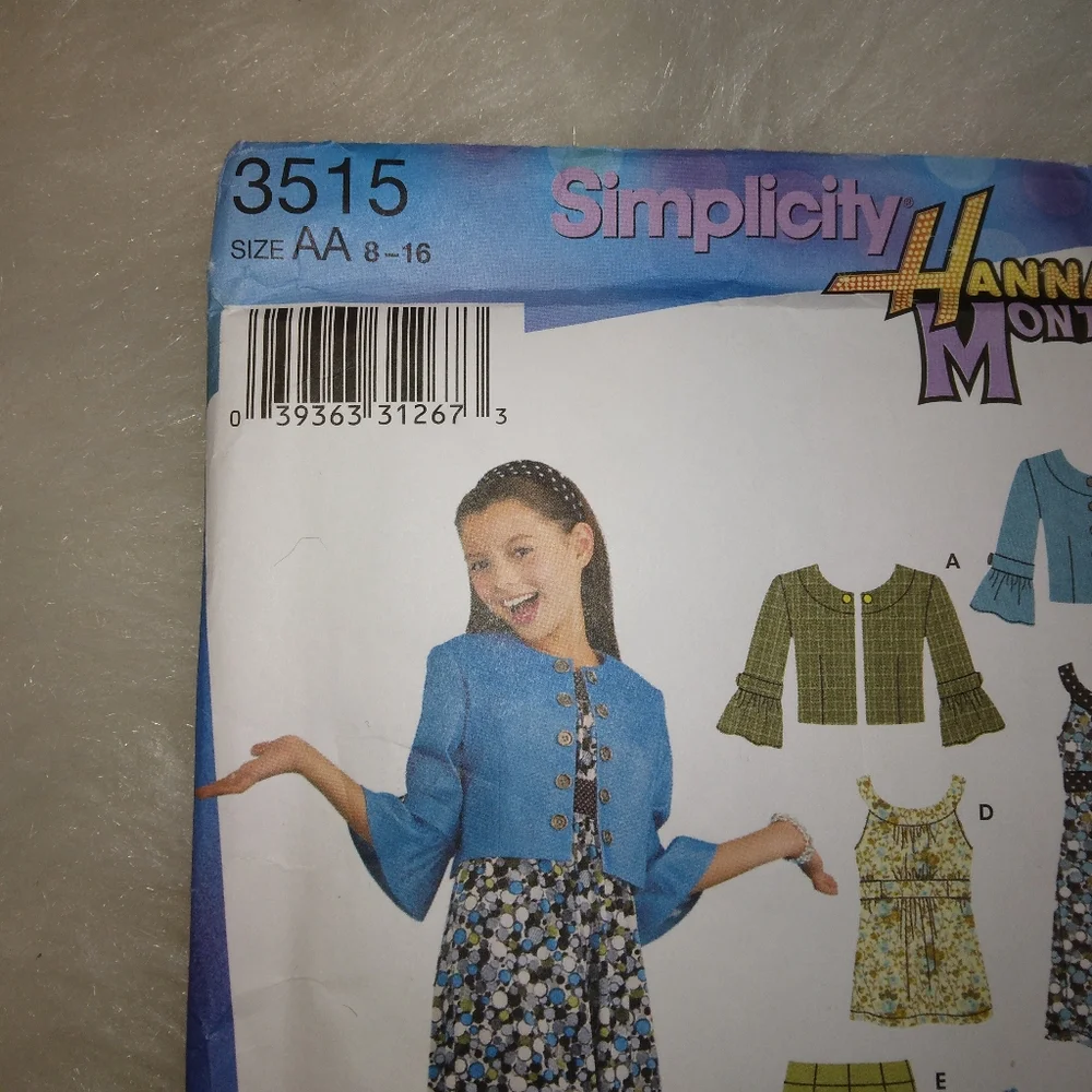 SIMPLICITY 3515 SZ 8-16 Hanna Montana Girl's crop pants dress